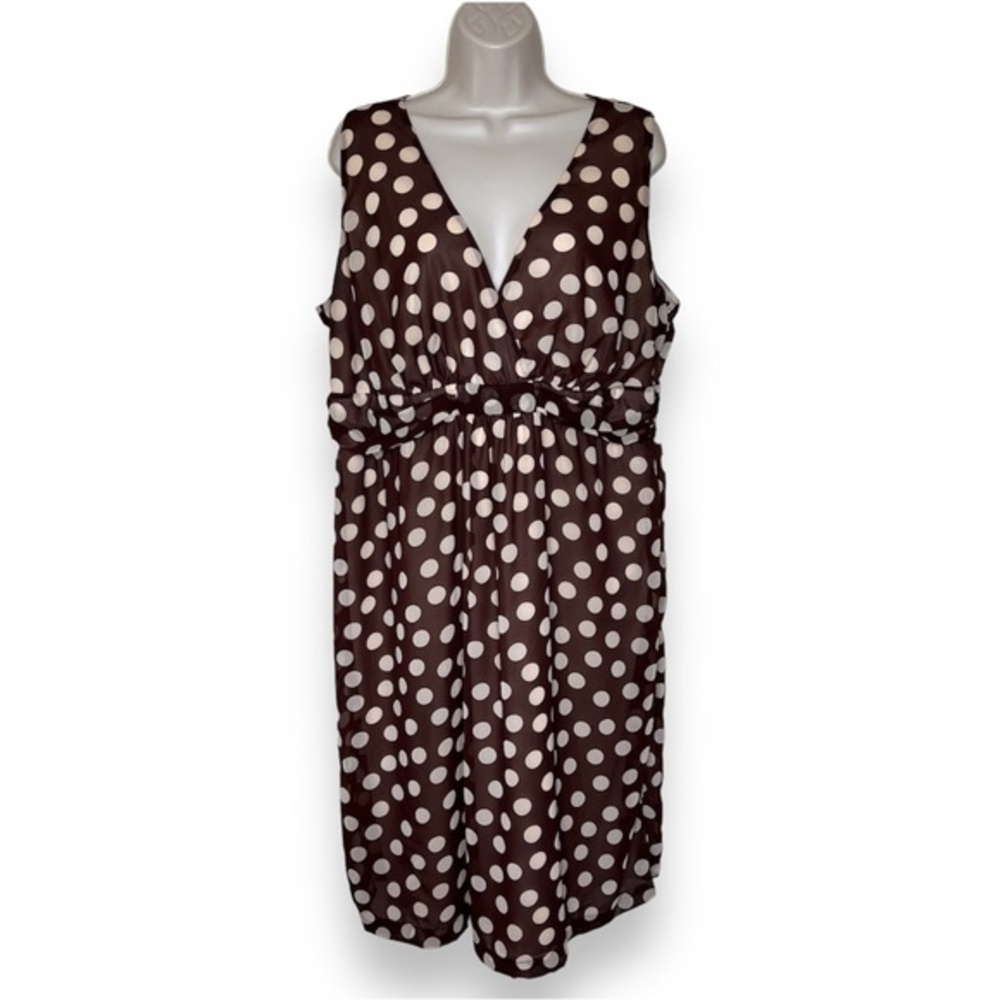 Jonathan Martin Woman Brown Cream Polka Dot Sleeveless Chiffon Dress Women 16W